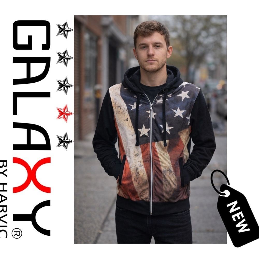 NWT Galaxy by harvic full zip American flag hoodie size s